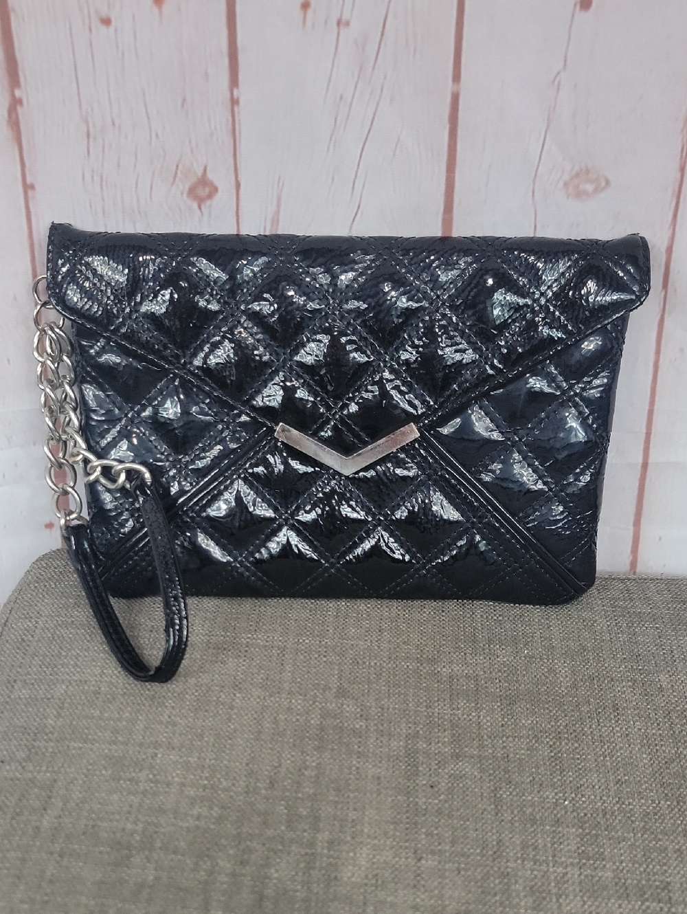 Express Quilted Patent Wristlet Clutch - Black